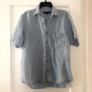 Blue Robert Barakett Short Sleeve Button Down Shirt - 100% Linen - Medium